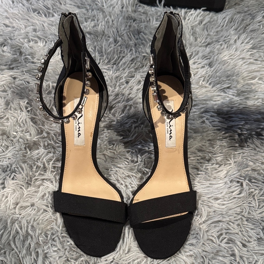 Chic Black Heels with Crystal Details